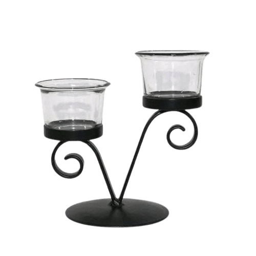 IRON & GLASS 2 STICKS CANDLEBRA HOLDER